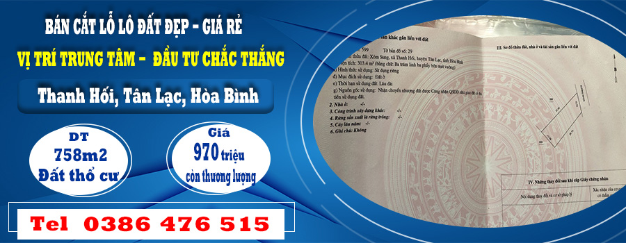 BÁN CẮT LỖ LÔ ĐẤT ĐẸP, GIÁ RẺ TẠI THANH HỐI, TÂN LẠC,  HOÀ BÌNH - MUA LÀ THẮNG - Ảnh chính